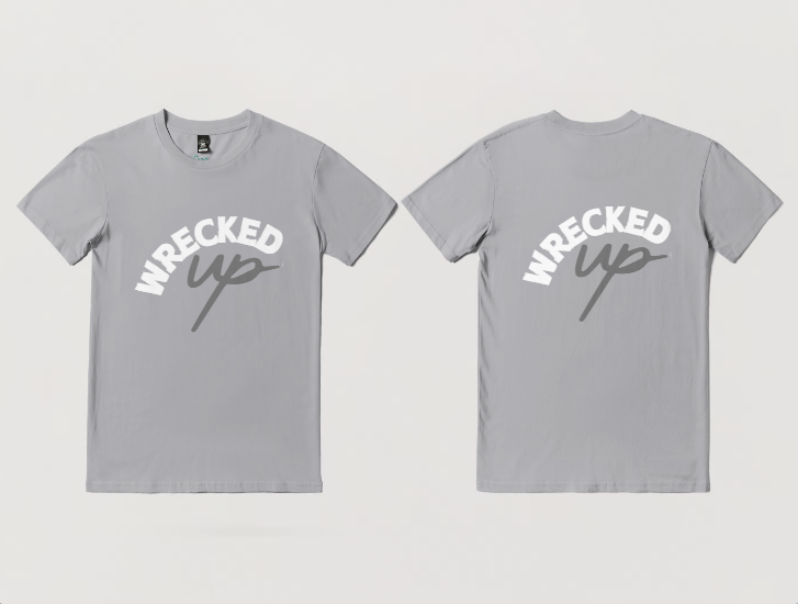 Wrecked up White Grey print short sleeve t-shirt 100% Cotton for a vivid finish and all day comfort