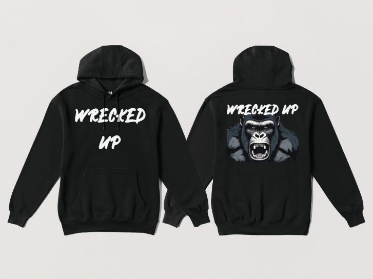 Wrecked Up Hoodie White Gorilla print 60% cotton 40% polyester for a vivid finish and all day comfort
