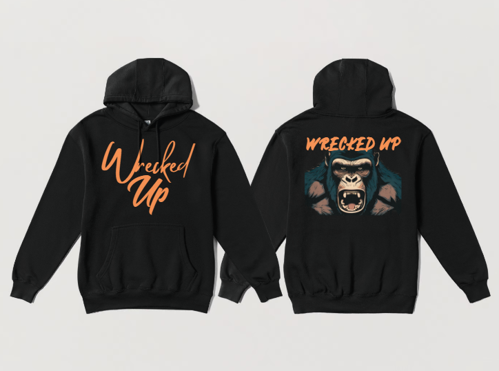 Wrecked Up Hoodie Orange Gorilla print 60% cotton 40% polyester for a vivid finish and all day comfort
