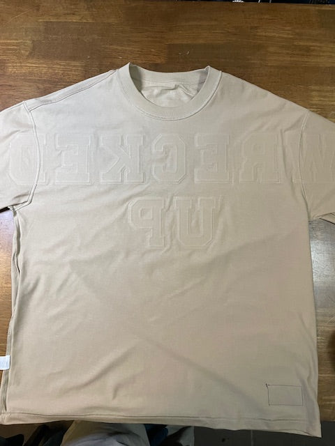 Wrecked up Large Green letters stitched on embroidery short sleeve t-shirt 100% Cotton none stretch