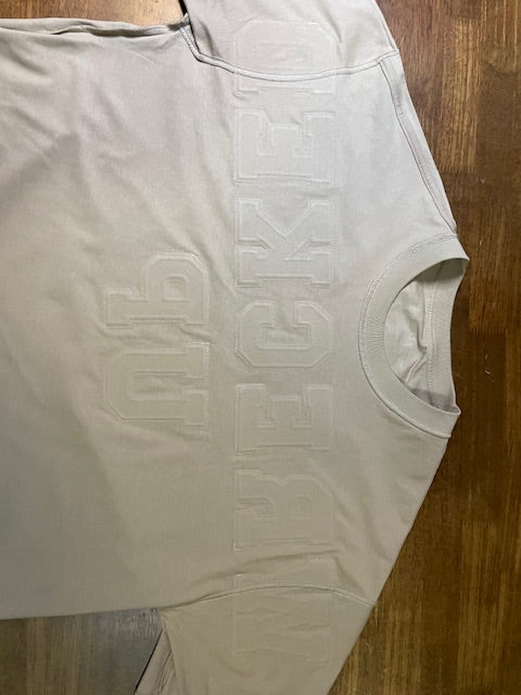 Wrecked up Large Green letters stitched on embroidery short sleeve t-shirt 100% Cotton none stretch