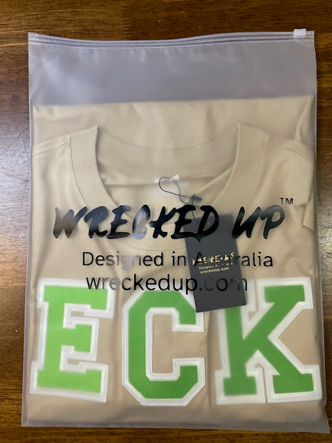 Wrecked up Large Green letters stitched on embroidery short sleeve t-shirt 100% Cotton none stretch