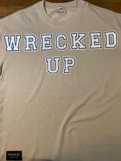 Wrecked up Medium White letters stitched on embroidery short sleeve t-shirt 100% Cotton none stretch