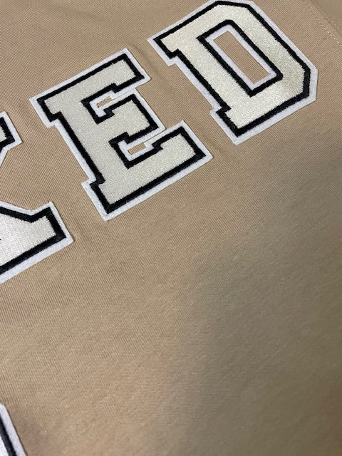 Wrecked up Medium White letters stitched on embroidery short sleeve t-shirt 100% Cotton none stretch