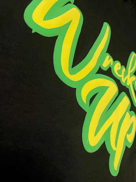 Wrecked Up puff print Green on black T-shirt 280grm heavy cotton