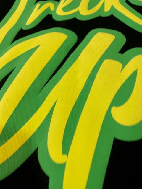 Wrecked Up puff print Green on black T-shirt 280grm heavy cotton