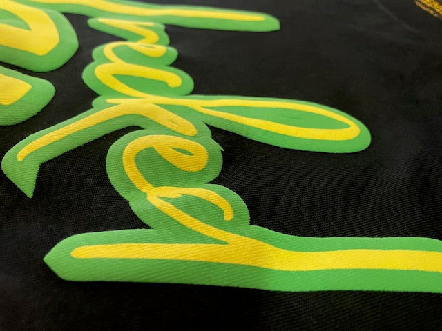Wrecked Up puff print Green on black T-shirt 280grm heavy cotton