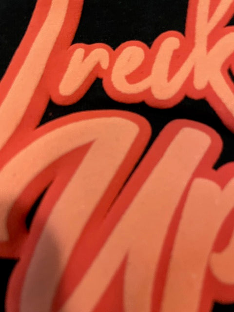 Shorts Wrecked Up puff print 85% cotton 15% Polyester, Dark red outline with light red inside, Longer fit baggy style.