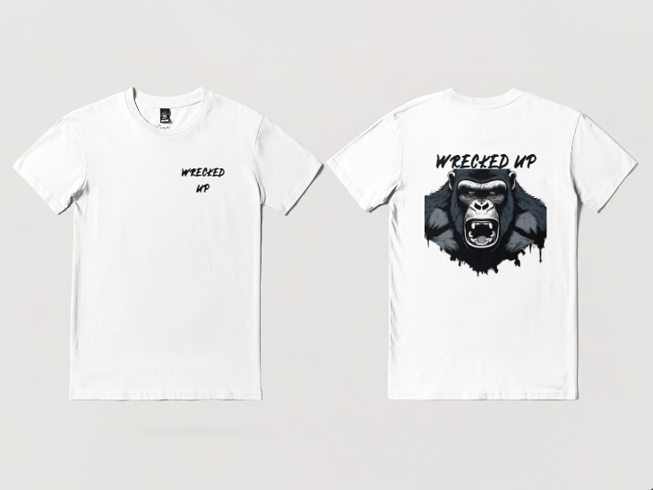 Wrecked up Gorilla dark grey short sleeve t-shirt 100% Cotton for a vivid finish and all day comfort