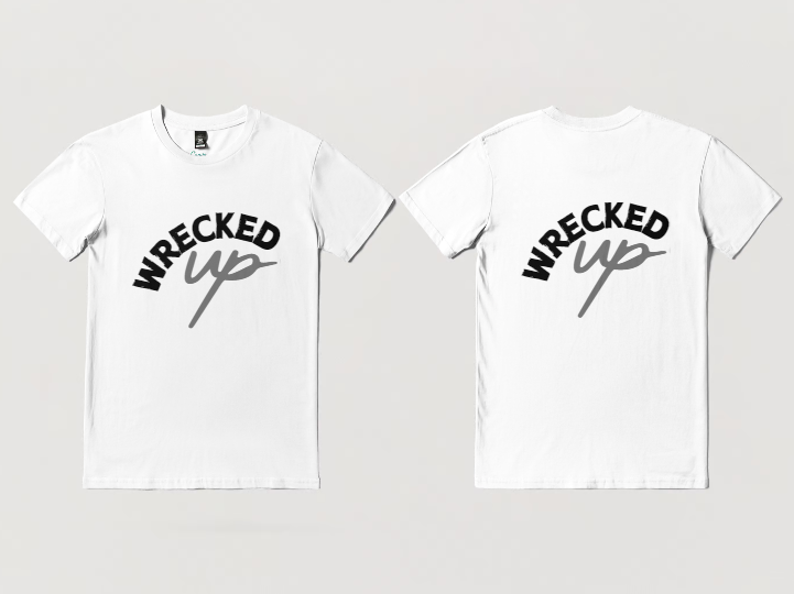Wrecked up White Grey print short sleeve t-shirt 100% Cotton for a vivid finish and all day comfort
