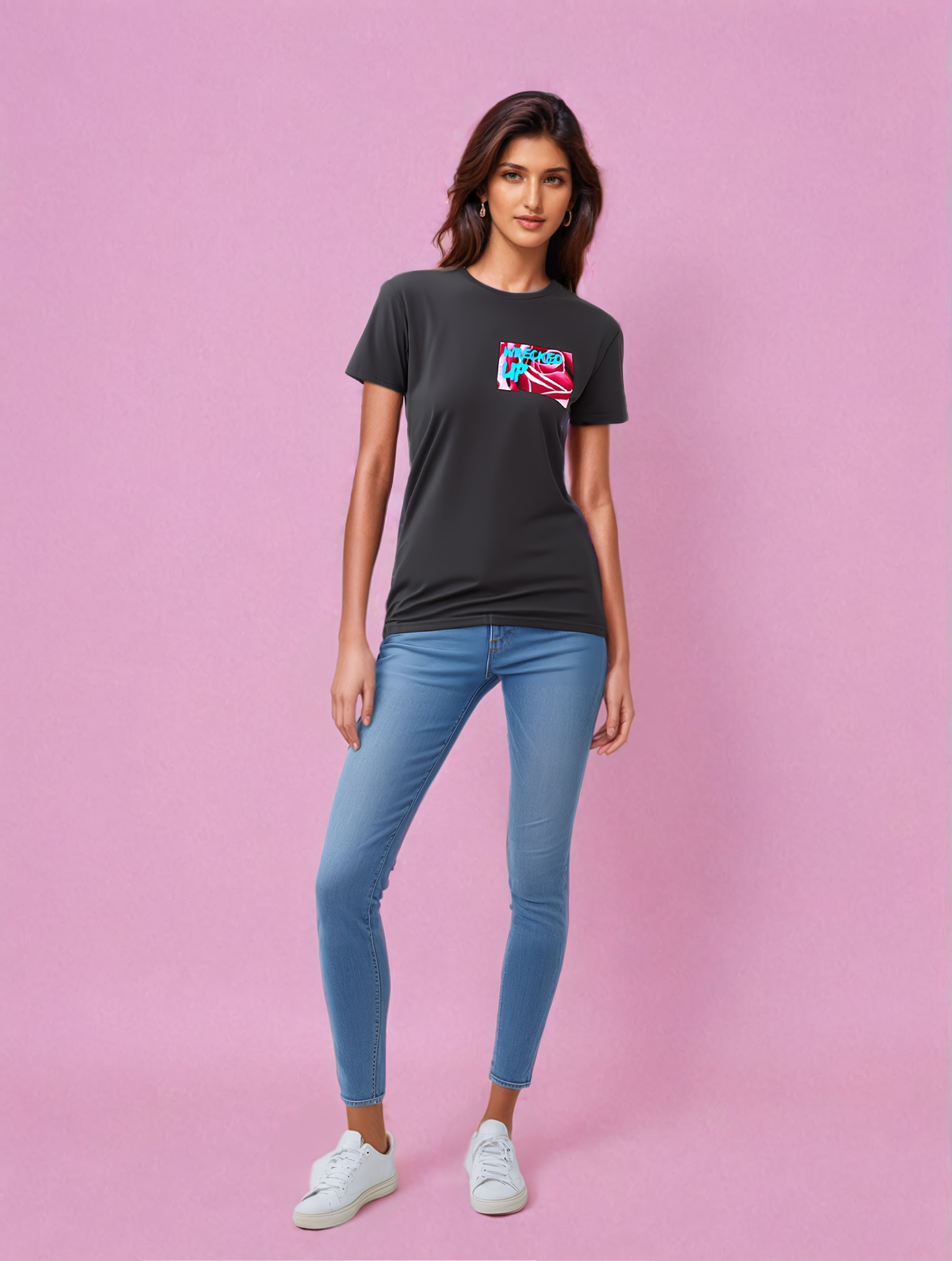 Wrecked up Pink Rose short sleeve t-shirt 100% Cotton for a vivid finish and all day comfort