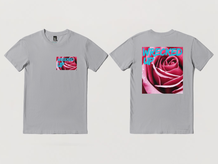 Wrecked up Pink Rose short sleeve t-shirt 100% Cotton for a vivid finish and all day comfort