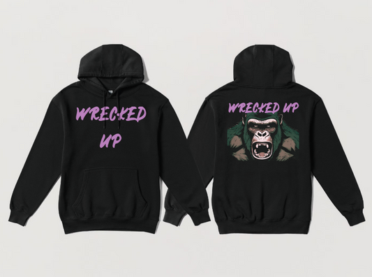 Wrecked Up Hoodie Pink Gorilla print  60% cotton 40% polyester for a vivid finish and all day comfort