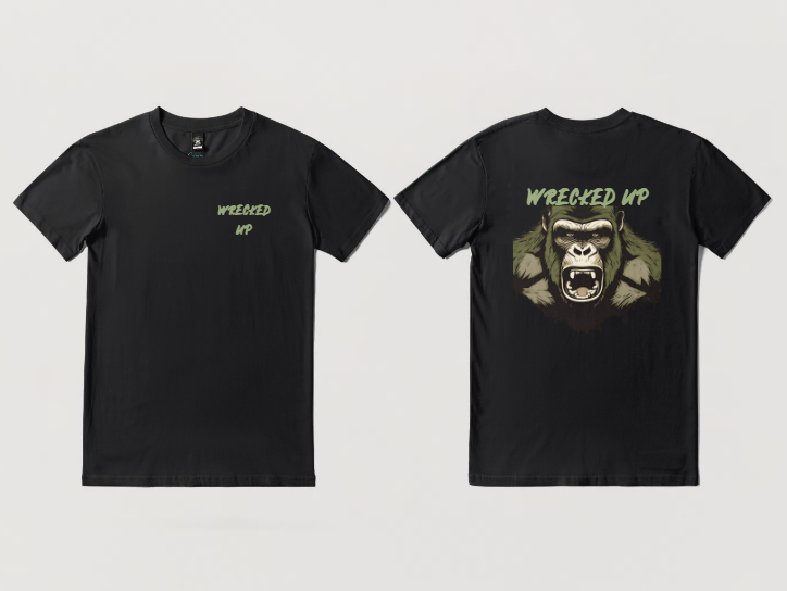 Wrecked up Gorilla army green short sleeve t-shirt 100% Cotton for a vivid finish and all day comfort