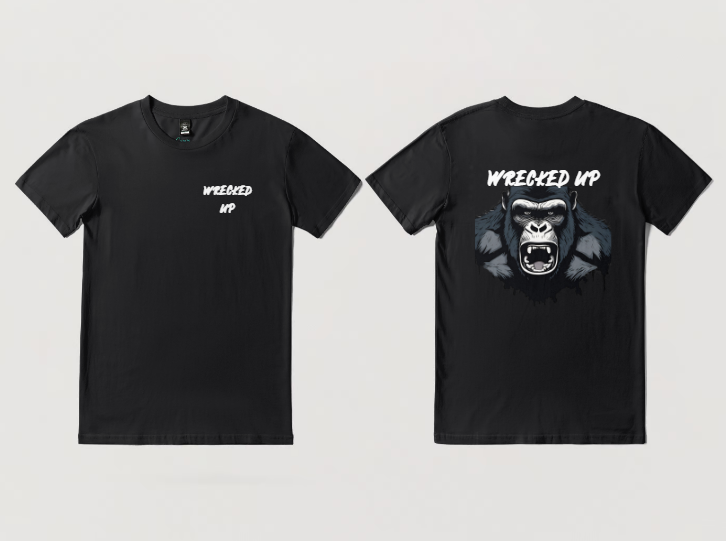 Wrecked up Gorilla dark grey short sleeve t-shirt 100% Cotton for a vivid finish and all day comfort