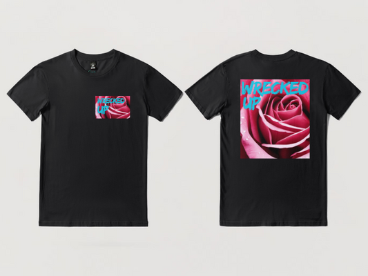 Wrecked up Pink Rose short sleeve t-shirt 100% Cotton for a vivid finish and all day comfort