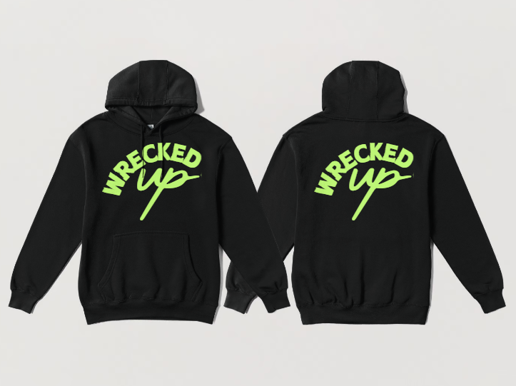 Wrecked up Green print Hoodie 60% cotton 40% polyester for a vivid finish and all day comfort