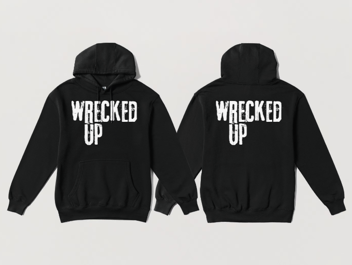 Wrecked up White print Hoodie 60% cotton 40% polyester for a vivid finish and all day comfort