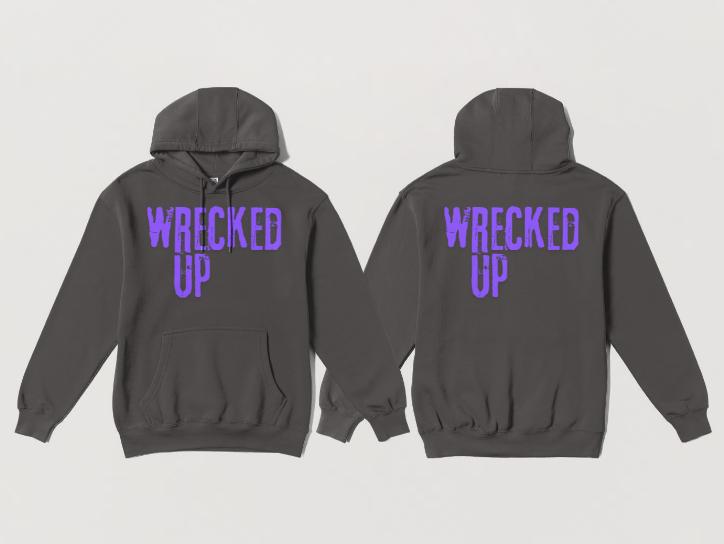 Wrecked up Purple print Hoodie 60% cotton 40% polyester for a vivid finish and all day comfort