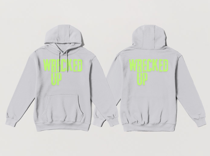 Wrecked up green print Hoodie 60% cotton 40% polyester for a vivid finish and all day comfort