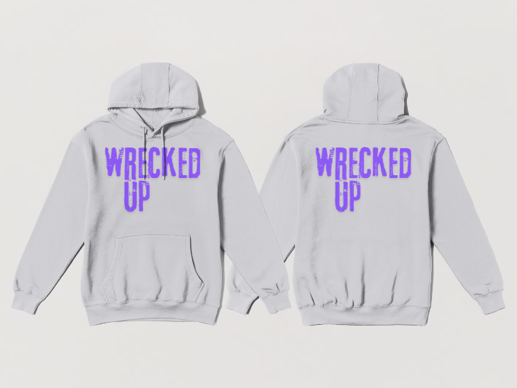 Wrecked up Purple print Hoodie 60% cotton 40% polyester for a vivid finish and all day comfort