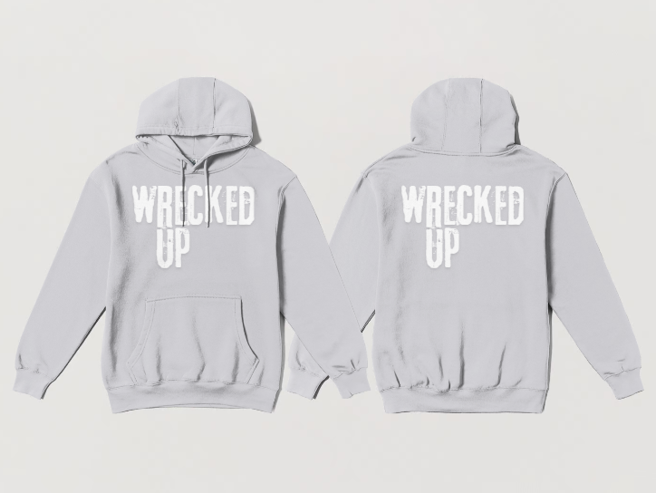 Wrecked up White print Hoodie 60% cotton 40% polyester for a vivid finish and all day comfort