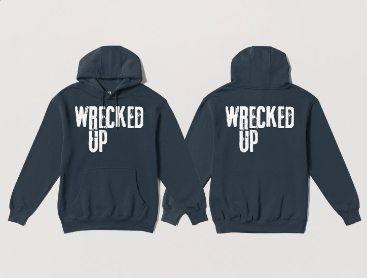 Wrecked up White print Hoodie 60% cotton 40% polyester for a vivid finish and all day comfort