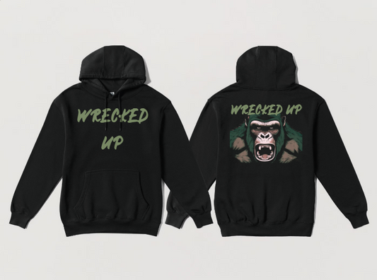 Wrecked Up Hoodie army green Gorilla print  60% cotton 40% polyester for a vivid finish and all day comfort