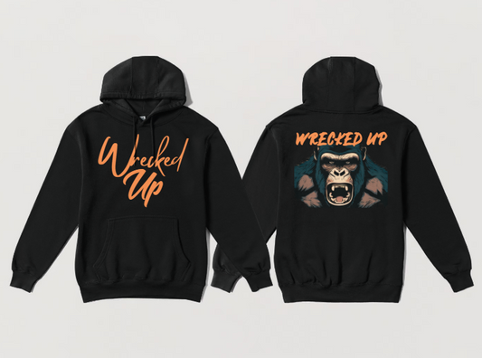 Wrecked Up Hoodie Orange Gorilla print  60% cotton 40% polyester for a vivid finish and all day comfort