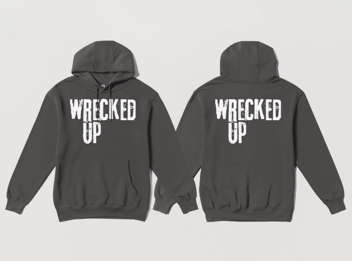 Wrecked up White print Hoodie 60% cotton 40% polyester for a vivid finish and all day comfort