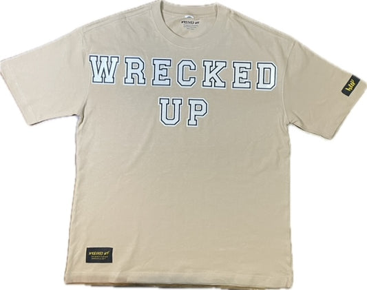 Wrecked up Medium White letters stitched on embroidery  short sleeve t-shirt 100% Cotton none stretch