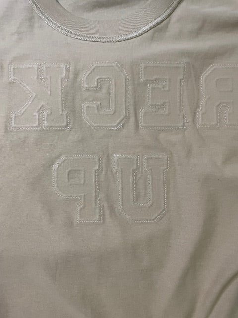 Wrecked up Medium White letters stitched on embroidery  short sleeve t-shirt 100% Cotton none stretch