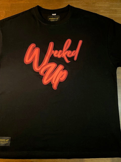 Wrecked Up puff print Red on black T-shirt 280grm heavy cotton