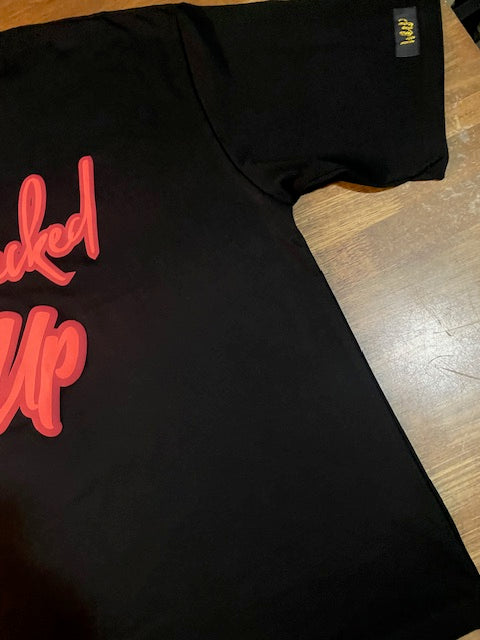 Wrecked Up puff print Red on black T-shirt 280grm heavy cotton