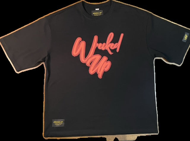 Wrecked Up puff print Red on black T-shirt 280grm heavy cotton