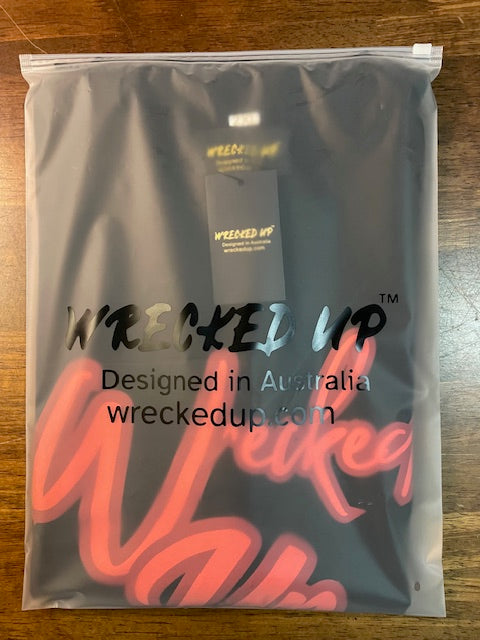 Wrecked Up puff print Red on black T-shirt 280grm heavy cotton