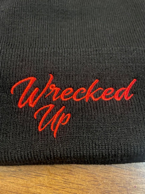 Beanie embroidery wrecked up  good heavy quality beanie 100% ACRYLIC