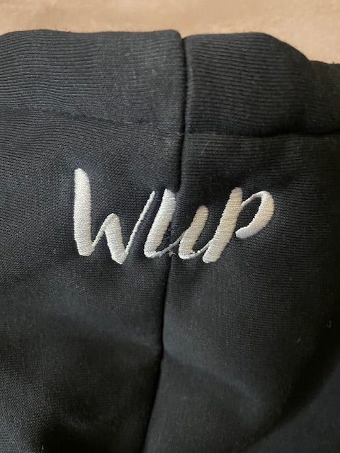 Hoodie Black with stitched carpet black and white wrecked up logo