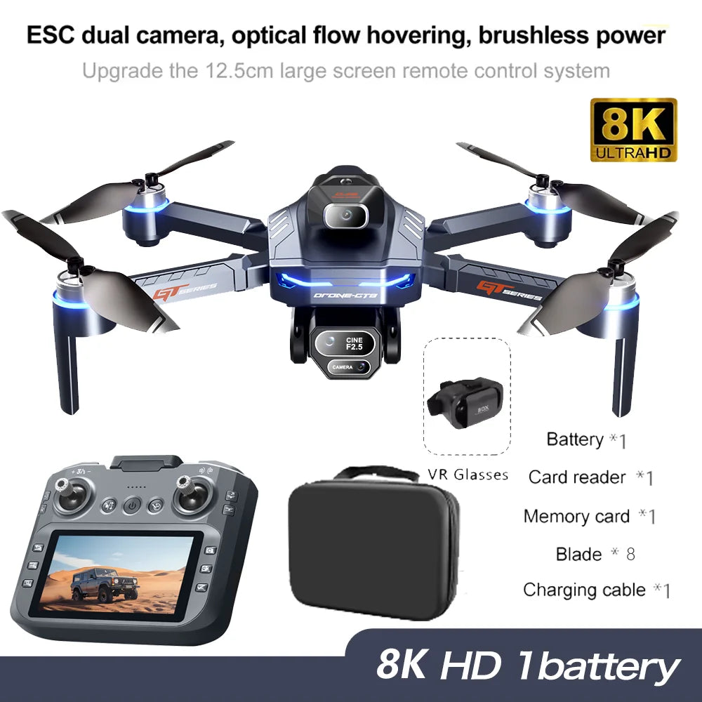 GT8 Foldable GPS RC Drone 8K HD ESC Camera Brushless Motor Obstacle Avoidance 4.3" Screen Controller FPV Quadcopter Aerial Drone