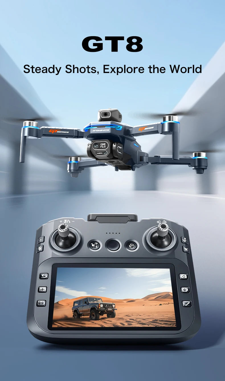 GT8 Foldable GPS RC Drone 8K HD ESC Camera Brushless Motor Obstacle Avoidance 4.3" Screen Controller FPV Quadcopter Aerial Drone