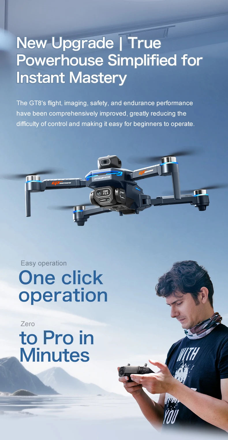 GT8 Foldable GPS RC Drone 8K HD ESC Camera Brushless Motor Obstacle Avoidance 4.3" Screen Controller FPV Quadcopter Aerial Drone