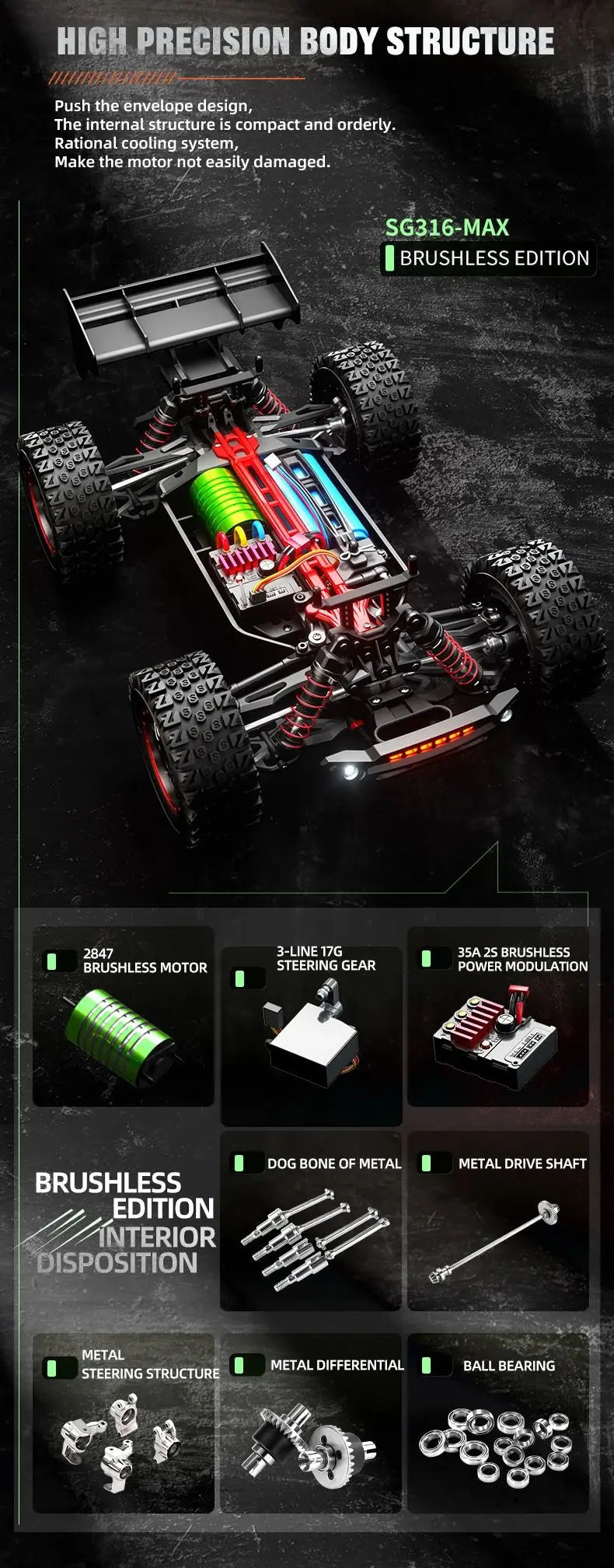 ZLL SG316 Max 1/16 RC Car Carbon Brush 4WD 80KM/H Racing Car 2.4G High Speed