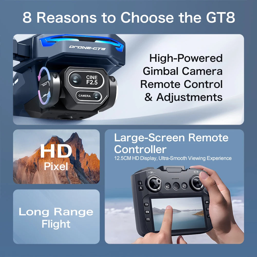 GT8 Foldable GPS RC Drone 8K HD ESC Camera Brushless Motor Obstacle Avoidance 4.3" Screen Controller FPV Quadcopter Aerial Drone