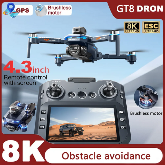 GT8 Foldable GPS RC Drone 8K HD ESC Camera Brushless Motor Obstacle Avoidance 4.3" Screen Controller FPV Quadcopter Aerial Drone