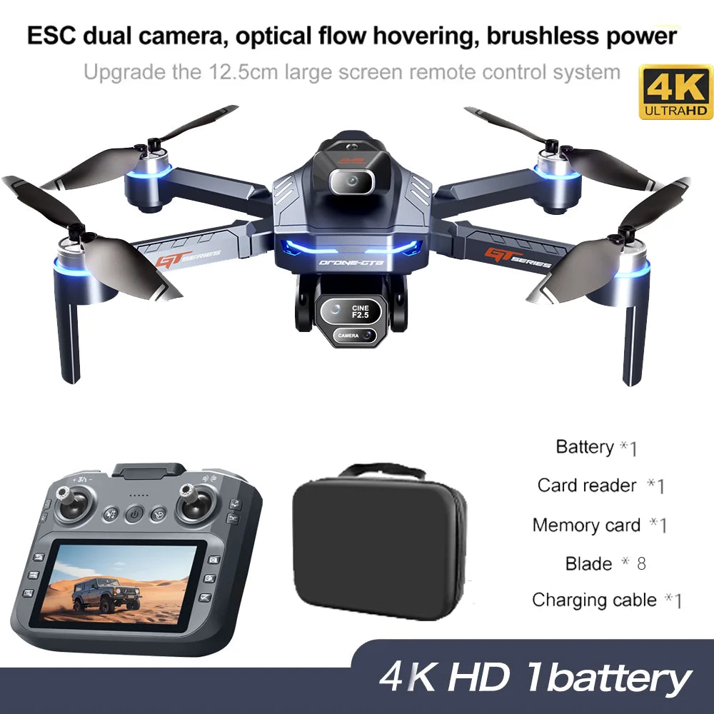 GT8 Foldable GPS RC Drone 8K HD ESC Camera Brushless Motor Obstacle Avoidance 4.3" Screen Controller FPV Quadcopter Aerial Drone