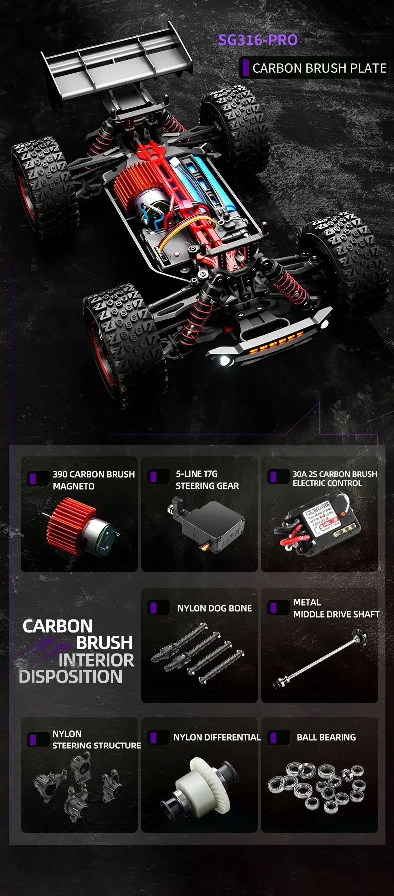 ZLL SG316 Max 1/16 RC Car Carbon Brush 4WD 80KM/H Racing Car 2.4G High Speed