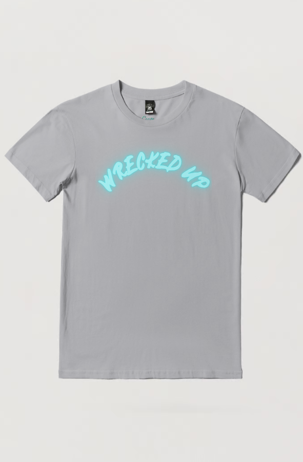 Wrecked up Blue Glow look print short sleeve t-shirt 100% Cotton for a vivid finish and all day comfort