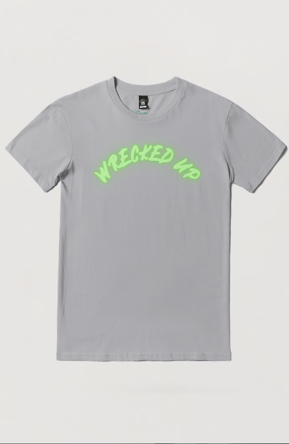Wrecked up Green Glow look print short sleeve t-shirt 100% Cotton for a vivid finish and all day comfort