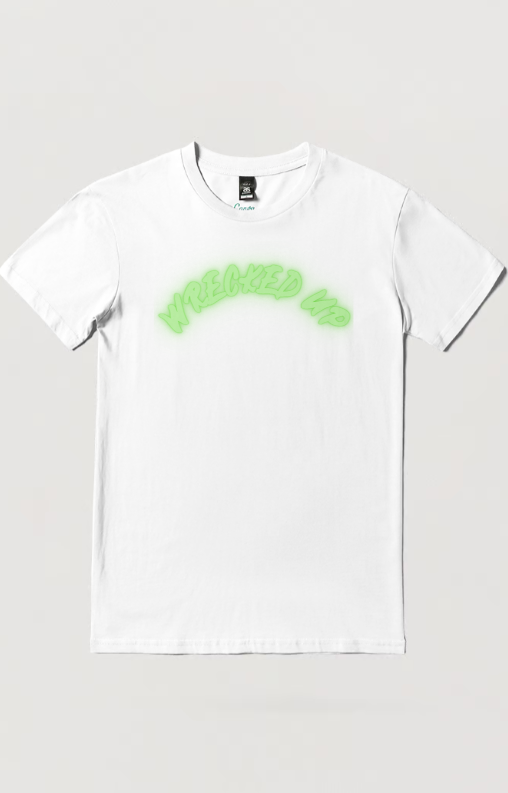 Wrecked up Green Glow look print short sleeve t-shirt 100% Cotton for a vivid finish and all day comfort