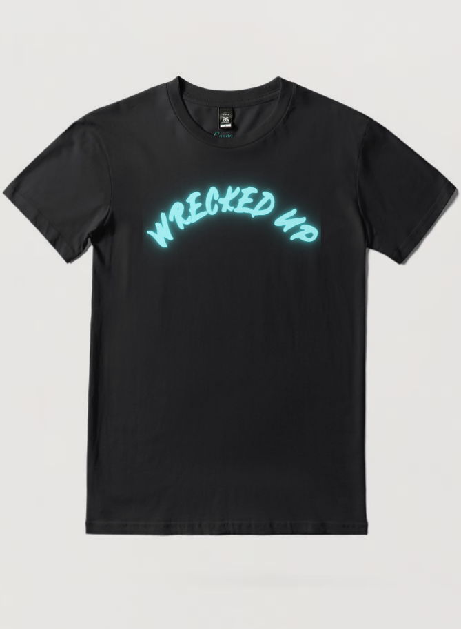 Wrecked up Blue Glow look print short sleeve t-shirt 100% Cotton for a vivid finish and all day comfort